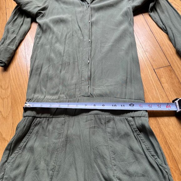 Monrow Size XS Laurel Green Button Up Long Sleeve Collared Elastic Waist Romper - Picture 7 of 15